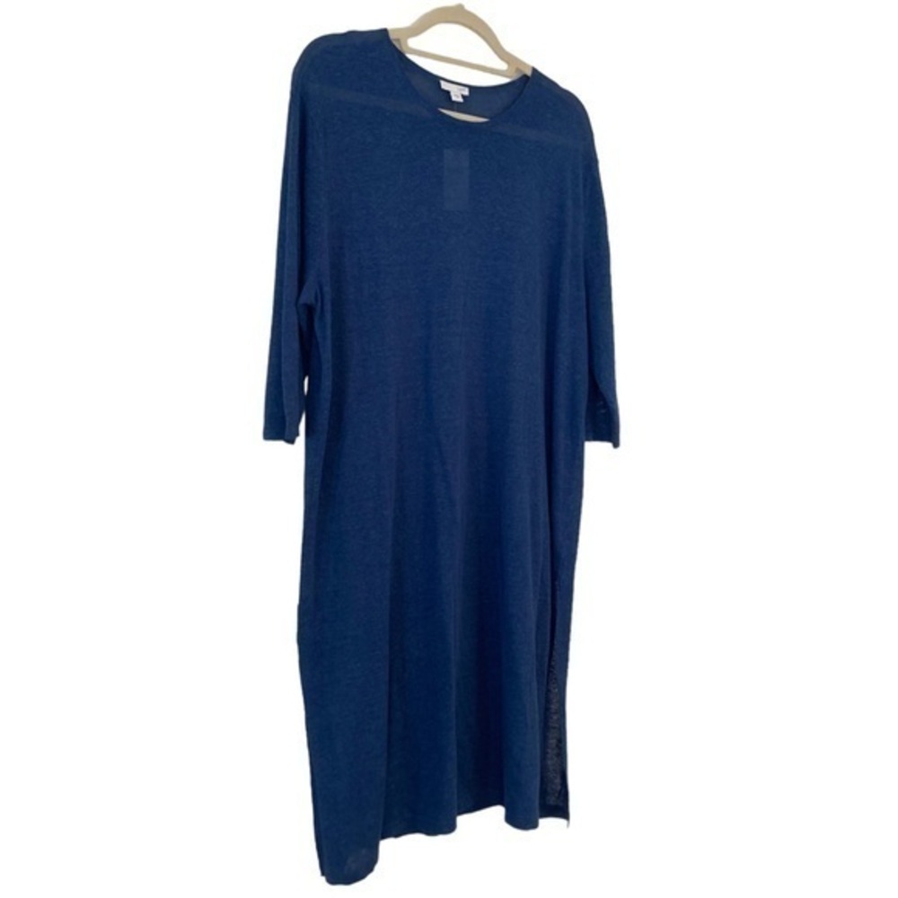 J. Jill Blue Linen Tunic Dress Lightweight Lagenlook Size L NWT